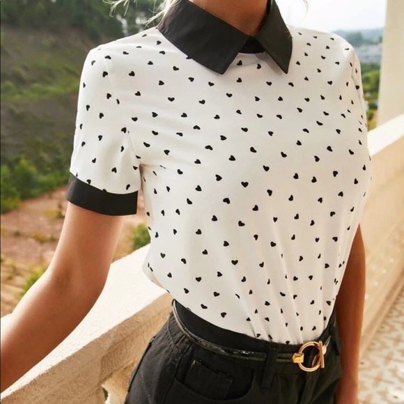 Black white collar detail color block blouse - Picture 4 of 5